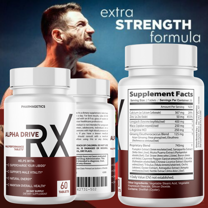 Alpha Drive RX - Male Health Tablets to Boost Energy and Intimate Performance - 4 Bottles