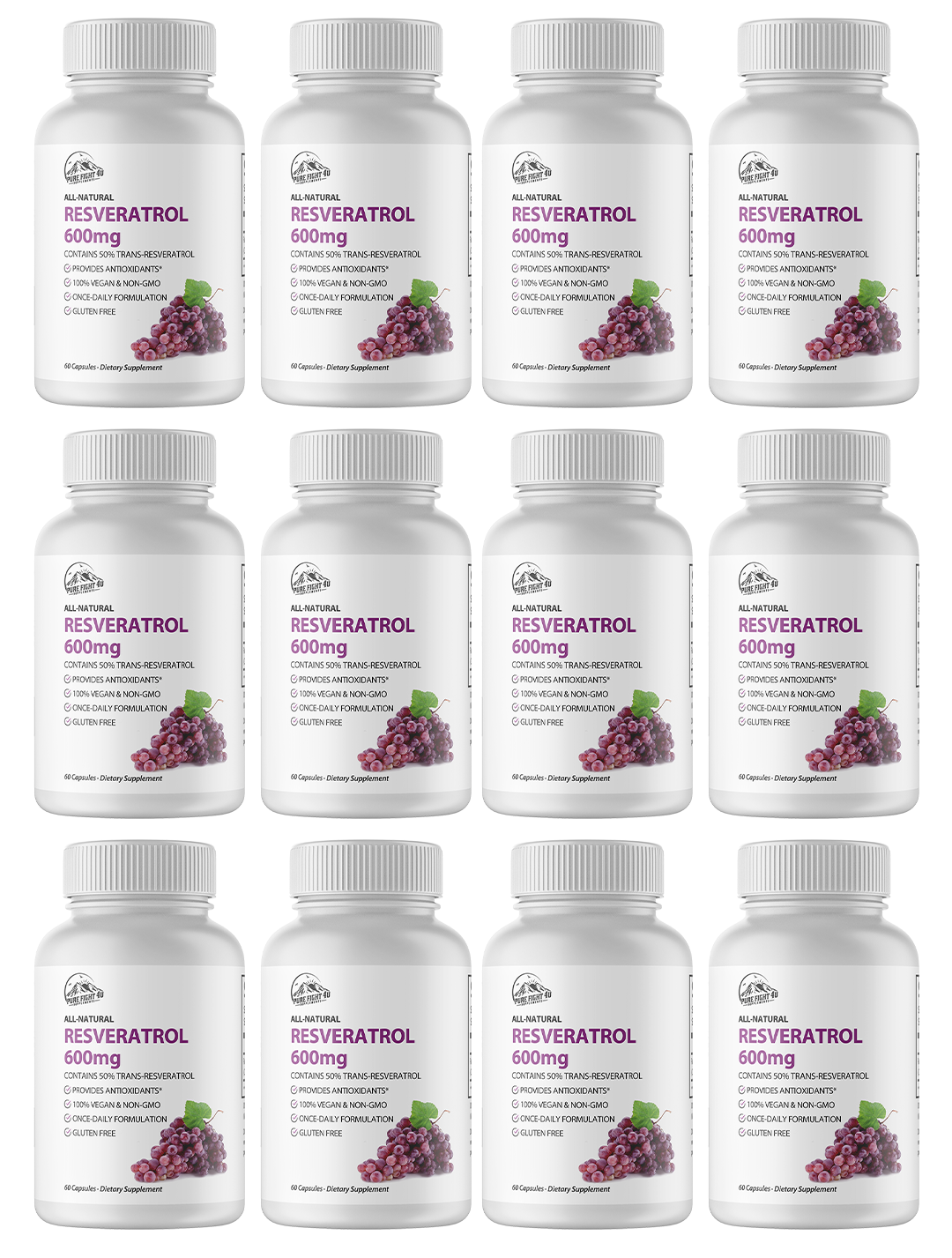 Resveratrol 600mg Dietary Supplement - 12 Bottles 720 Capsules