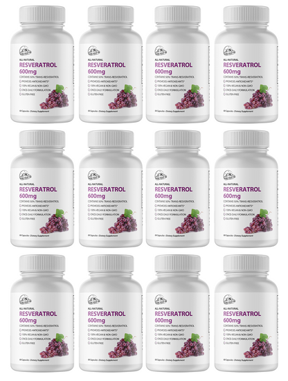 Resveratrol 600mg Dietary Supplement - 12 Bottles 720 Capsules