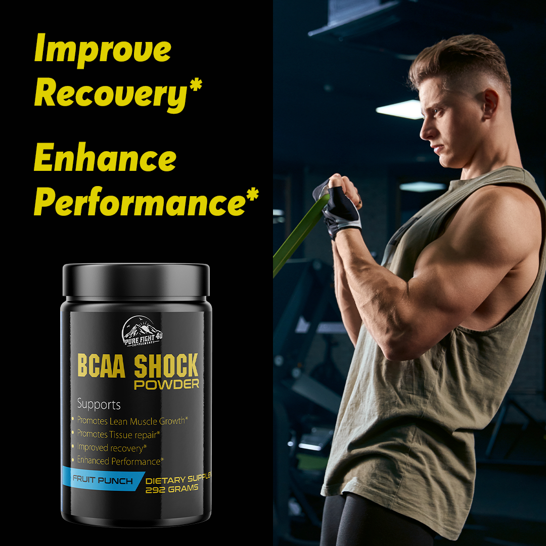 BCAA Shock Powder Fruit Punch Flavor 292 Grams - 12 Bottles