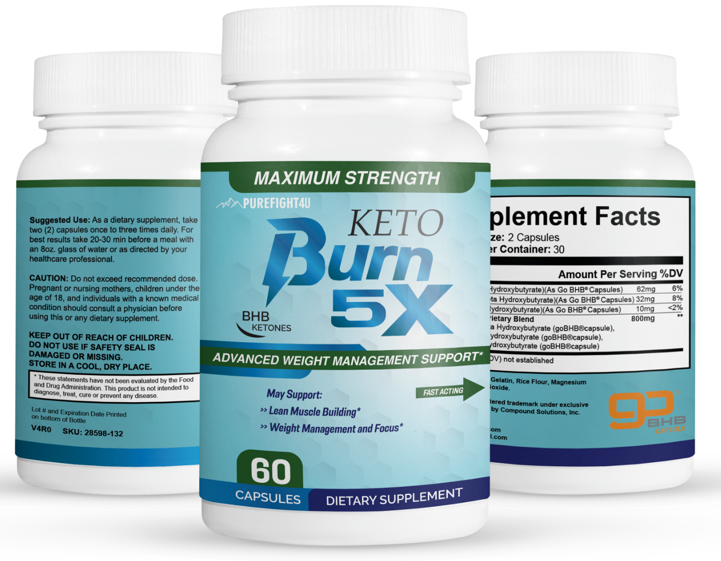 Keto Burn 5x Pills Advanced Weight  Management Support - 3 Bottles 180 Capsules