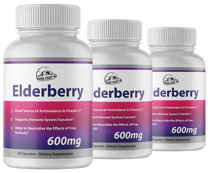 Elderberry Capsules 600mg Immune System Support - 3 Bottles 180 Capsules