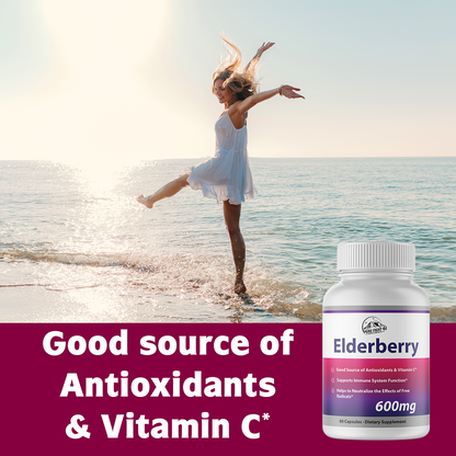 Elderberry Capsules 600mg Immune System Support - 2 Bottles 120 Capsules