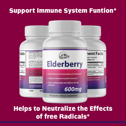 Elderberry Capsules 600mg Immune System Support - 60 Capsules