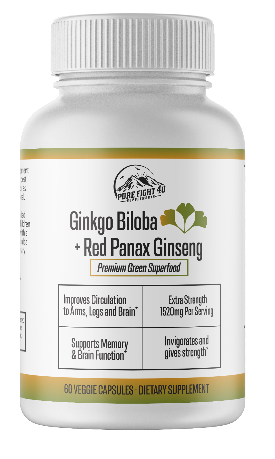 Ginkgo Biloba+Red Panax Ginseng Premium Green Superfood-60 Capsules