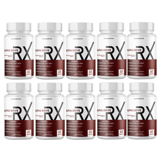 Alpha Drive RX - Male Health Tablets to Boost Energy and Intimate Performance - 10 Bottles