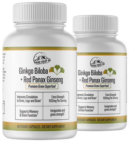 Ginkgo Biloba+Red Panax Ginseng Premium Green Superfood - 2 Bottles 120 Capsules