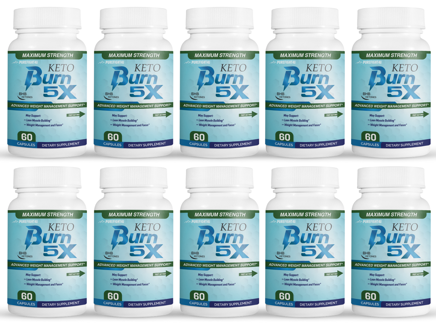 Keto Burn 5x Pills Advanced Weight Management Support 10 Bottles 600 Capsules