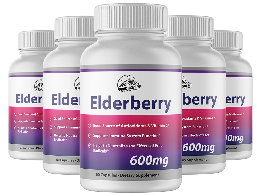 Elderberry Capsules 600mg Immune System Support - 5 Bottles 300 Capsules