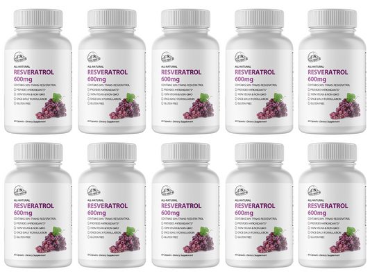 Resveratrol 600mg Dietary Supplement - 10 Bottles 600 Capsules