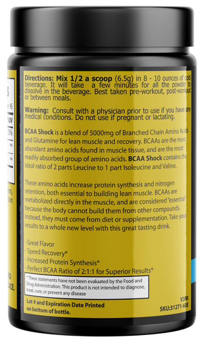 BCAA Shock Powder Fruit Punch Flavor 292 Grams - 12 Bottles