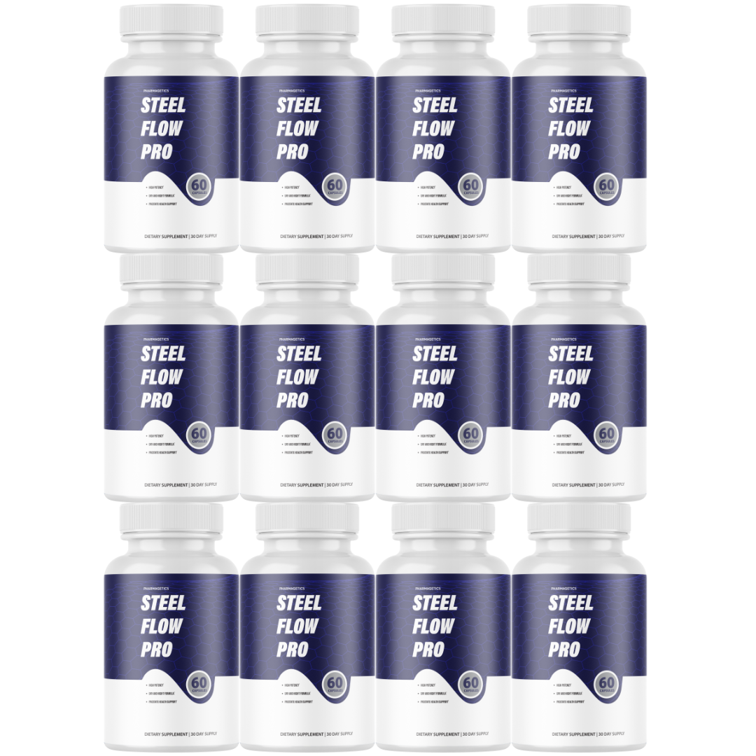 Steel Flow Pro Maximum For Men, SteelFlow Pro Blood Flow - 12 Bottles