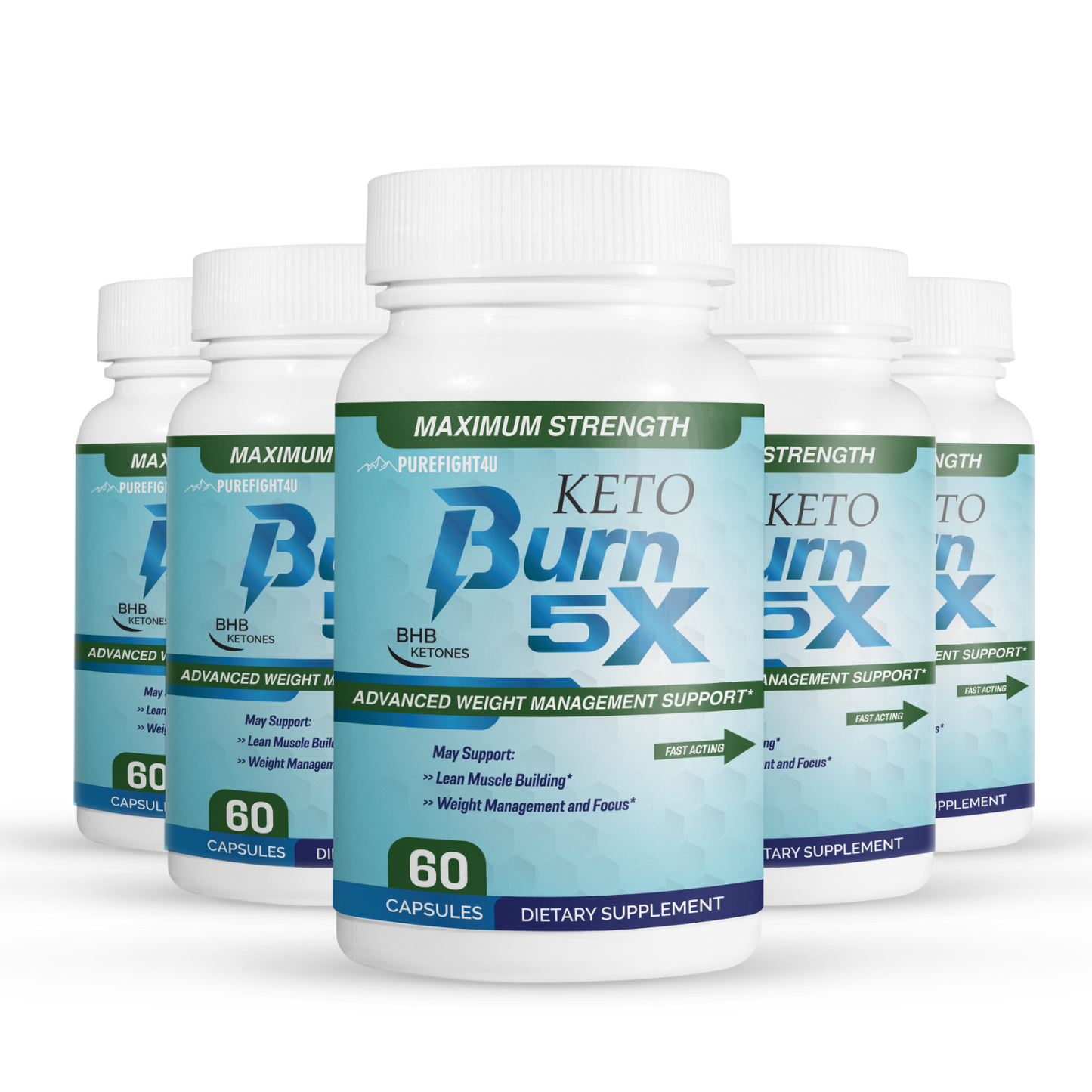 Keto Burn 5x Pills Advanced Weight  Management Support - 5 Bottles 300 Capsules