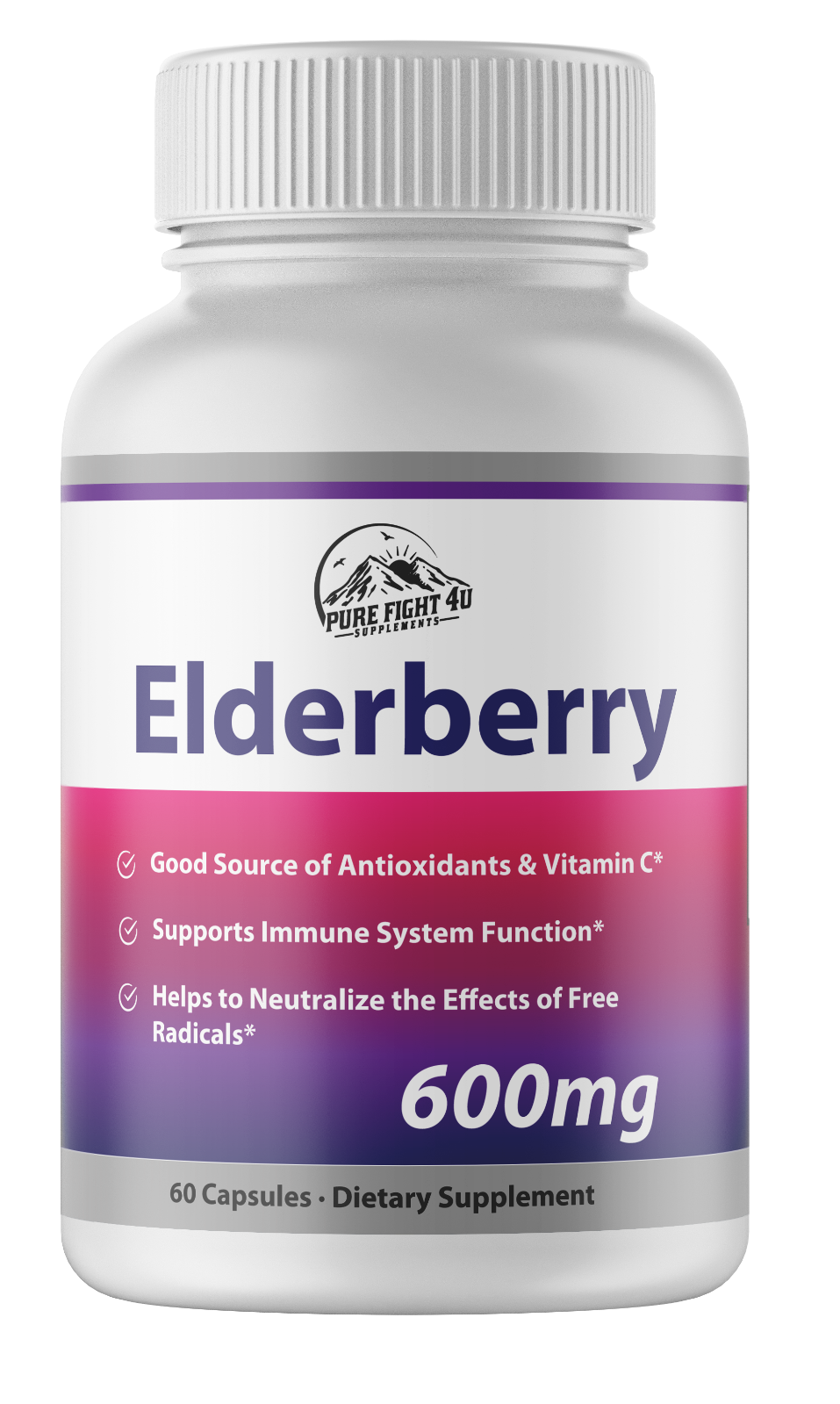 Elderberry Capsules 600mg Immune System Support - 2 Bottles 120 Capsules