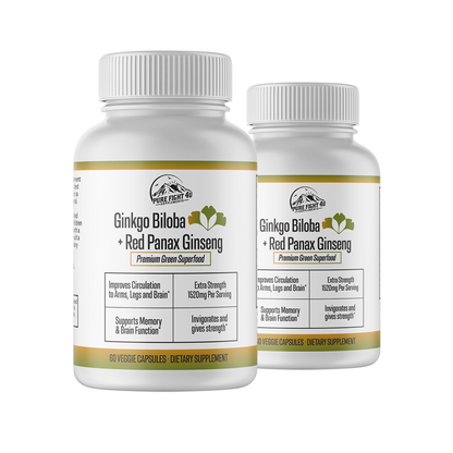 Ginkgo Biloba+Red Panax Ginseng Premium Green Superfood - 2 Bottles 120 Capsules