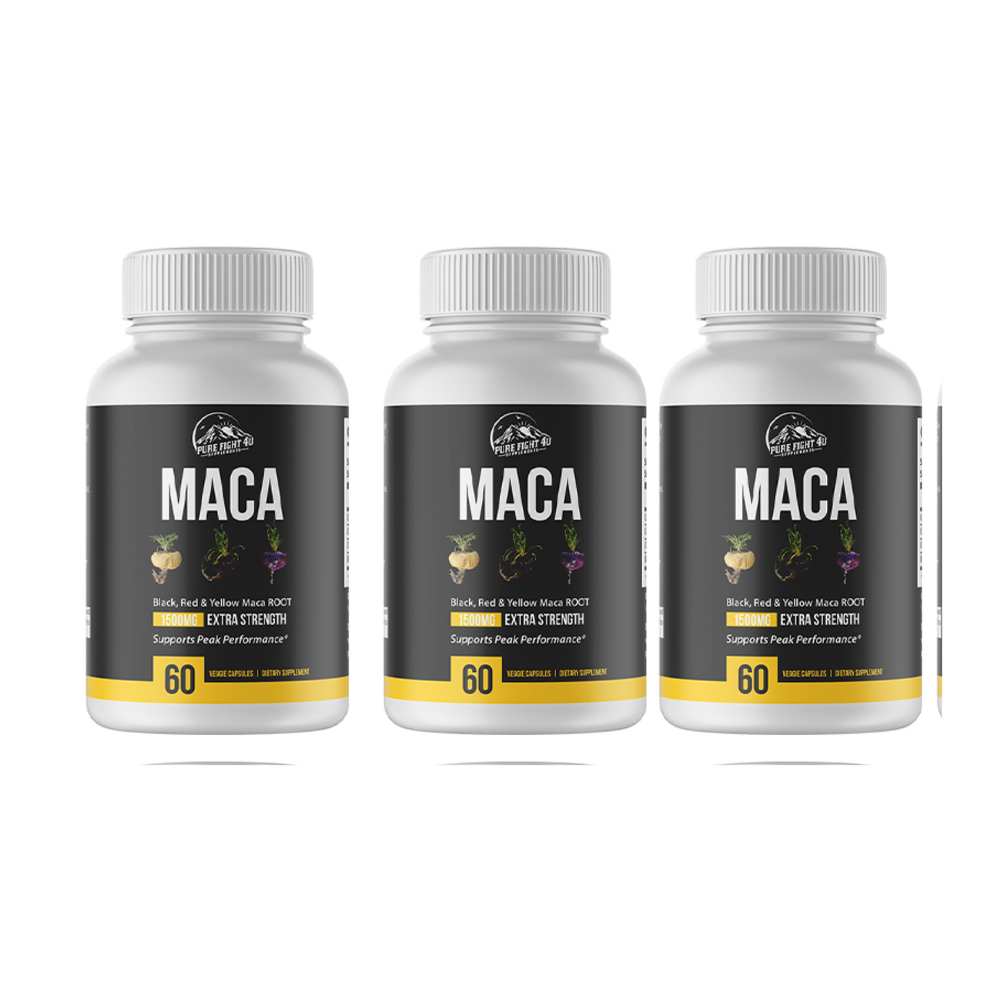 Maca Black, Red,  & Yellow Maca Root 1500mg - 12 Bottles 720 Capsules