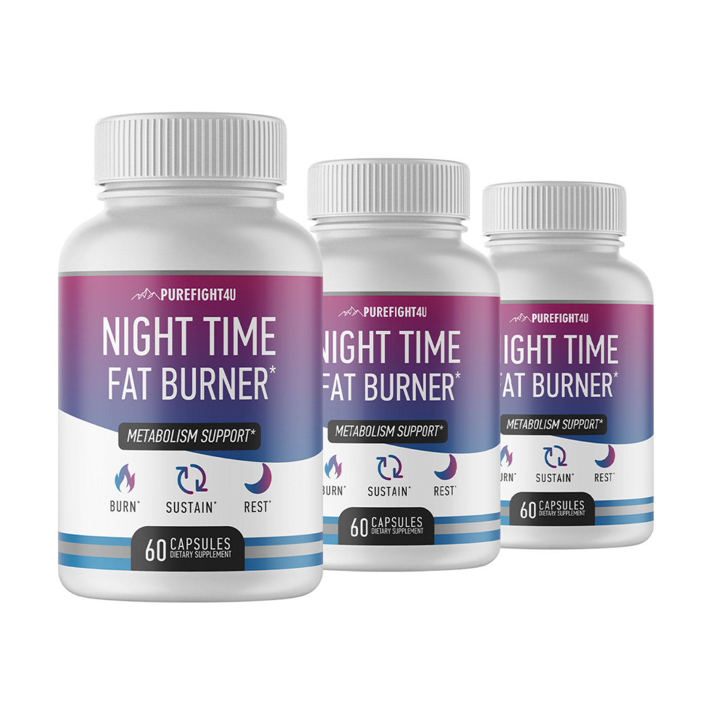 Night Time Fat Burner - Metabolism Support - 3 Bottles 180 Capsules