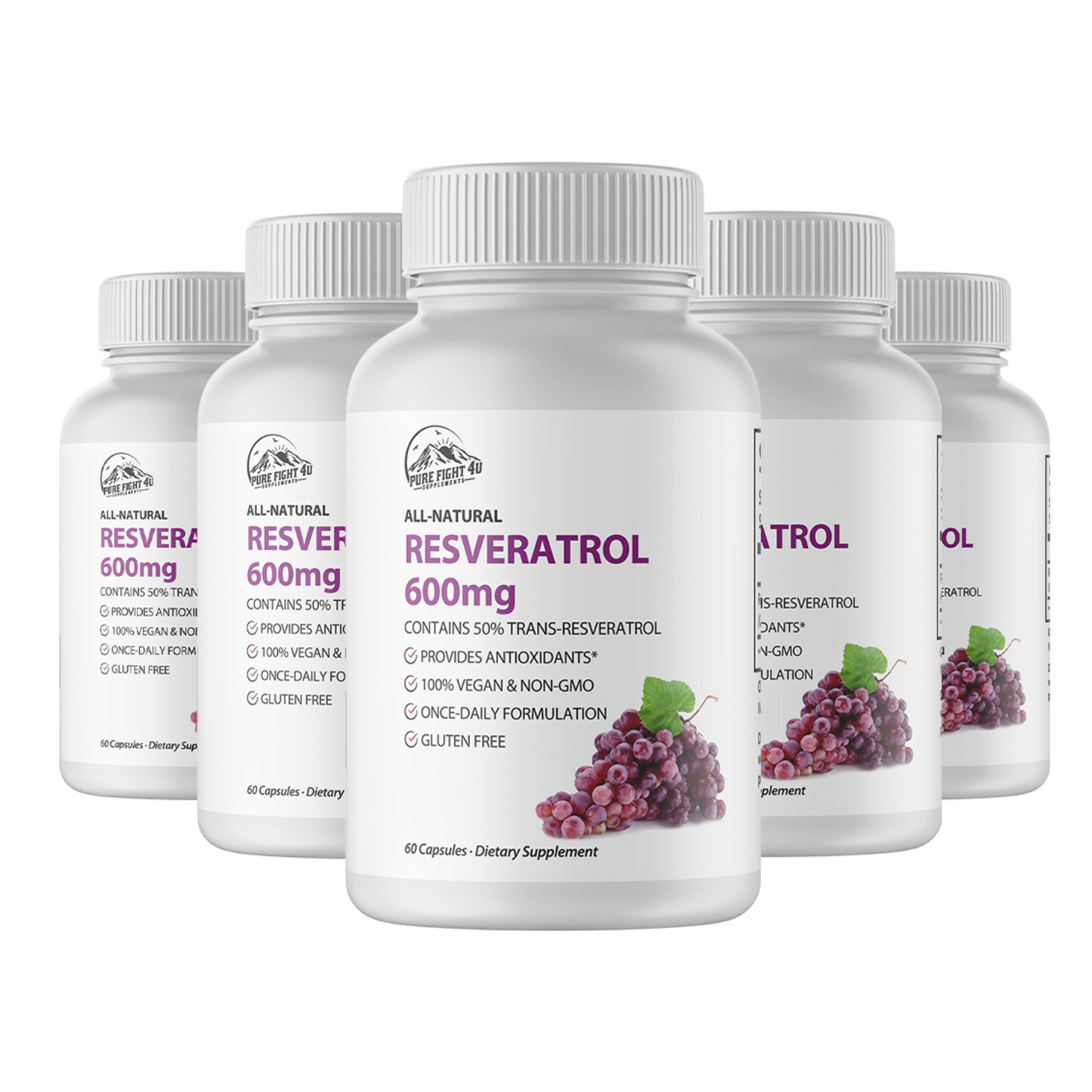 Resveratrol 600mg Dietary Supplement - 5 Bottles 300 Capsules