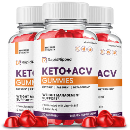 RapidRipped Keto ACV Gummies, Max Strength Official Rapid Ripped Gummy (3 Pack)